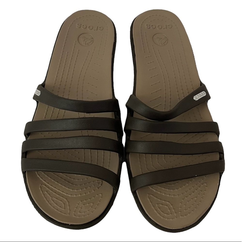 Crocs Rhonda Slides Wedge Brown/Taupe Sandals Size 11
